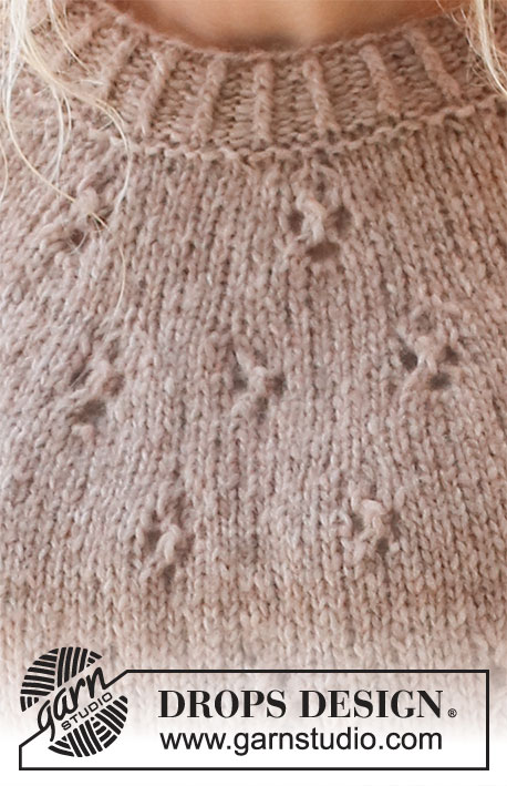 Sommarfin Sweater / DROPS 231-36 - Sweter na drutach, przerabiany od góry do dołu, z zaokrąglonym karczkiem i ściegiem ażurowym, z włóczki DROPS Air. Od S do XXXL