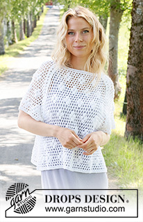 Frosted Daisies / DROPS 231-38 - Crocheted top / t-shirt in DROPS Belle. Piece is crocheted top down with raglan, lace pattern and bobbles. Size: S - XXXL