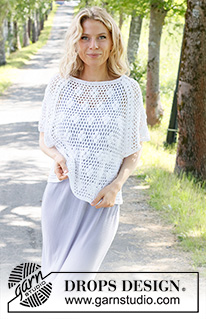 Frosted Daisies / DROPS 231-38 - Crocheted top / t-shirt in DROPS Belle. Piece is crocheted top down with raglan, lace pattern and bobbles. Size: S - XXXL