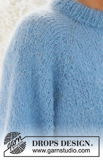 Blueberry Cream Sweater / DROPS 231-57 - Strikket genser i DROPS Melody. Arbeidet strikkes ovenfra og ned med dobbel halskant og raglan. Størrelse S - XXXL.