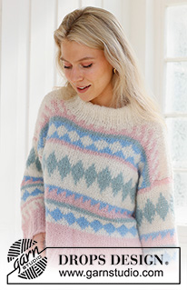 Berries and Cream Sweater / DROPS 231-60 - Knitted jumper in DROPS Melody. The piece is worked bottom up, with multi-coloured pattern and double neck. Sizes XS - XXXL.