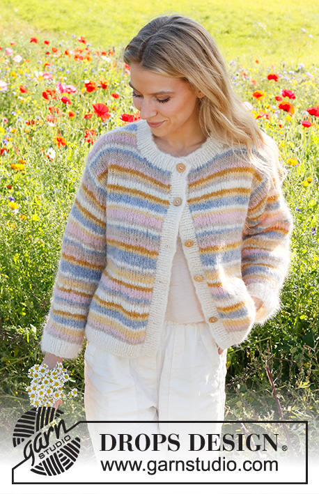 Pastel Spring Cardigan / DROPS 231-8 - Knitted jacket in DROPS Melody. Piece is knitted bottom up with stripes and stocking stitch. Size: S - XXXL