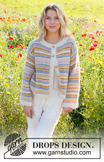 Pastel Spring Cardigan / DROPS 231-8 - Rozpinany sweter na drutach przerabiany od dołu do góry, dżersejem w paski, z włóczki DROPS Melody. Od S do XXXL