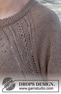 New Land Cardigan / DROPS 232-10 - Gilet tricoté de haut en bas avec emmanchures raglan, point ajouré, bordures doublées et manches courtes, en DROPS Belle. Du S au XXXL