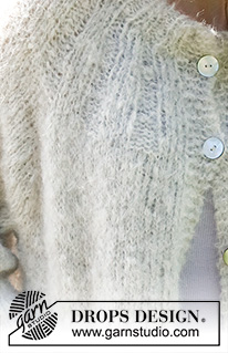 Falling Fog Cardigan / DROPS 232-30 - Rozpinany sweter na drutach, przerabiany od góry do dołu, z zaokrąglonym karczkiem, podwójnym wykończeniem dekoltu i kieszeniami, z włóczki DROPS Melody. Od XS do XXL.