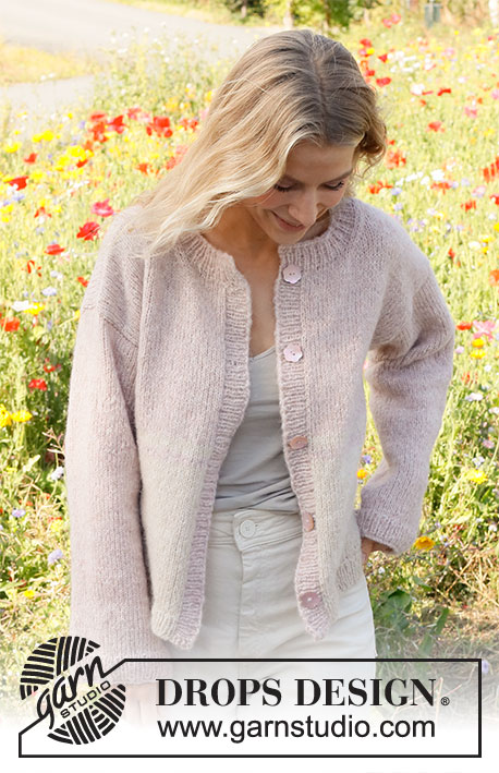 Dusky Rose Cardigan / DROPS 232-33 - Knitted jacket in DROPS Air. The piece is worked bottom up with stripes. Sizes S - XXXL.