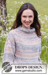 Dawn Mist / DROPS 232-50 - Knitted jumper in DROPS Fabel and DROPS Air. The piece is worked top down with increases on shoulders and stocking stitch. Sizes S - XXXL.