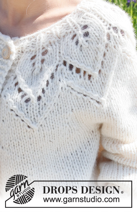 Leaf Ring Cardigan / DROPS 232-7 - Rozpinany sweter na drutach przerabiany od góry do dołu z zaokrąglonym karczkiem i wzorem liści / ściegiem ażurowym, z włóczki DROPS Wish. Od S do XXXL