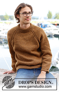 Spice Market / DROPS 233-10 - Knitted jumper for men in DROPS Alaska. The piece is worked top down with stocking stitch, double neck and raglan. Sizes S - XXXL.