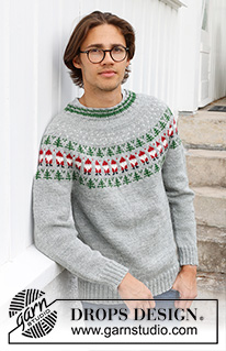 Christmas Time Sweater / DROPS 233-12 - Pulôver tricotado de cima para baixo para homem, com encaixe arredondado e jacquard de Pai Natal e árvore de Natal, em DROPS Karisma. Do S ao XXXL. Tema: Natal.