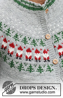 Christmas Time Cardigan / DROPS 233-13 - Stickad kofta till herr i DROPS Karisma. Arbetet stickas uppifrån och ner med runt ok och flerfärgat mönster med tomte och gran. Storlek S - XXXL. Tema: Jul.