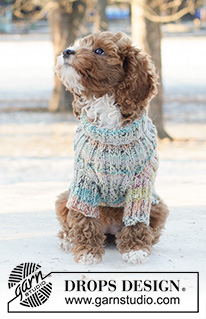 Winter Awakens / DROPS 233-18 - Pulôver tricotado para cão, em DROPS Merino Extra Fine. Tricota-se de cima para baixo, com riscas. Do XS ao M.