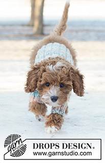 Winter Awakens / DROPS 233-18 - Pull tricoté pour chien, en côtes, avec 2 fils DROPS Fabel.  Du XS au M.