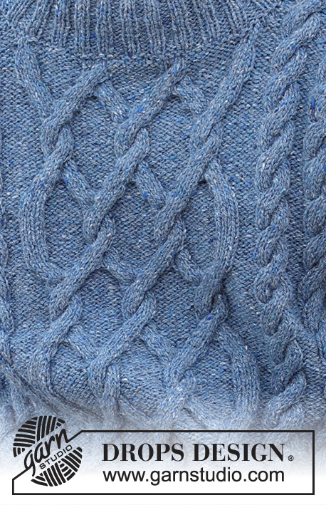 Sailor's Knots / DROPS 233-2 - Męski sweter na drutach, przerabiany od dołu do góry, z włóczki DROPS Soft Tweed, z warkoczami, podwójnym wykończeniem dekoltu i wszywanymi rękawami. Od S do XXXL