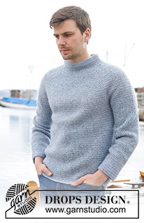 Keel Over / DROPS 233-25 - Crocheted jumper for men in DROPS Air. The piece is worked top down, with round yoke and double neck. Sizes S - XXXL.
