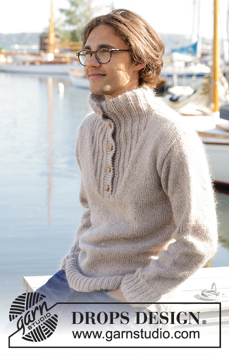 Travellers Rest / DROPS 233-8 - Knitted sweater for men in DROPS Soft Tweed and DROPS Kid-Silk. The piece is worked bottom up with high neck. Sizes S - XXXL.