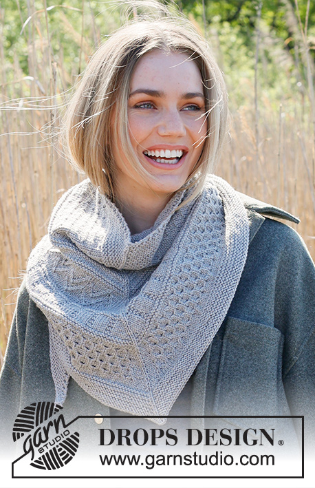Winter Lines / DROPS 234-46 - Knitted shawl in DROPS Merino Extra Fine. Piece is knitted top down with relief pattern.