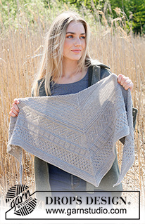Winter Lines / DROPS 234-46 - Knitted shawl in DROPS Merino Extra Fine. Piece is knitted top down with relief pattern.