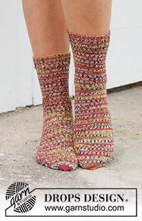 Dragon Fruit Socks / DROPS 234-68 - Knitted socks in DROPS Fabel. The piece is worked top down in stockinette stitch. Sizes 35 – 43 = US 4 1/2 – 12 1/2.