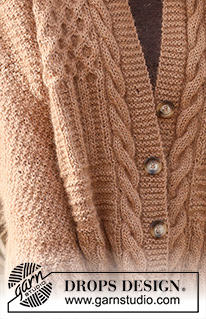 Cracked Walnuts Jacket / DROPS 235-2 - Knitted jacket in DROPS Kid-Silk and DROPS Puna / DROPS Merino Extra Fine. Piece is knitted bottom up with textured pattern, ridges, cables and rib. Size XS – XXL.