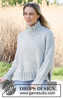 Silver Frost / DROPS 235-33 - Knitted jumper in DROPS Wish or DROPS Andes or DROPS Snow. The piece is worked top down with stocking stitch, European shoulders / diagonal shoulders and high neck. Sizes S - XXXL.