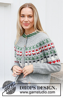 Christmas Time Cardigan / DROPS 235-40 - Knitted jacket in DROPS Karisma. The piece is worked top down, with round yoke and coloured pattern of Santa, Christmas tree, snowman and heart. Sizes S - XXXL. Theme: Christmas.