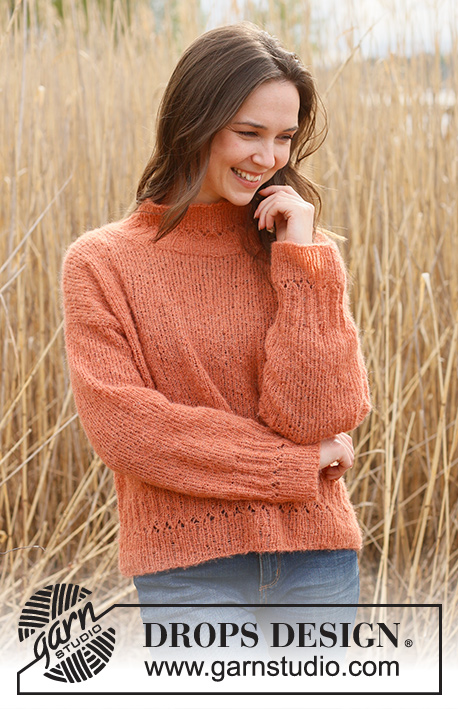 Marmalade / DROPS 236-23 - Knitted sweater in DROPS Brushed Alpaca Silk. The piece is worked top down with European shoulders /diagonal shoulders. Sizes S - XXXL.