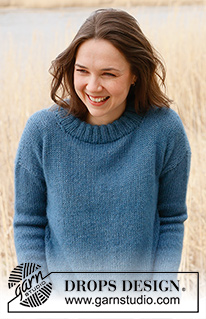 Rhapsody in Blue / DROPS 236-36 - Knitted jumper in DROPS Flora and DROPS Kid-Silk. Piece is knitted bottom up in stocking stitch. Size XS – XXXL.