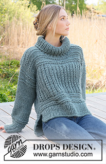 Rain Chain / DROPS 236-9 - Knitted sweater in 1 strand DROPS Wish or 2 strands DROPS Air. The piece is worked bottom up with English rib, open garter stitch and split in the sides. Sizes S - XXXL.