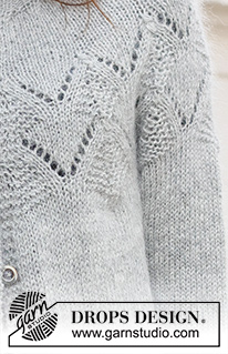 Silver Diamond Cardigan / DROPS 237-14 - Rozpinany sweter na drutach, przerabiany od dołu do góry, z zaokrąglonym karczkiem i ściegiem ażurowym, z włóczek DROPS Alpaca i DROPS Kid-Silk. Od S do XXXL.