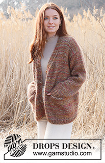 All about Autumn Cardigan / DROPS 237-17 - Knitted oversized jacket in DROPS Fabel and DROPS Kid-Silk. Piece is knitted bottom up in stockinette stitch with V-neck and pockets. Size: S - XXXL
