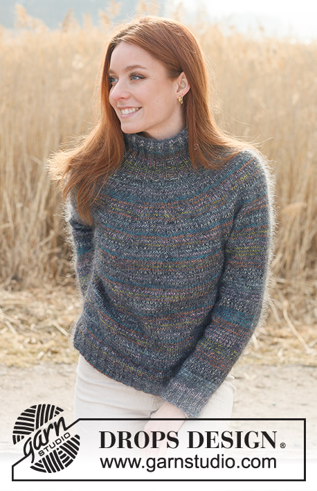 Sherwood Forest / DROPS 237-18 - Knitted jumper in DROPS Fabel and DROPS Kid-Silk. The piece is worked top down with round yoke and stripes in stocking stitch. Sizes XS - XXL.