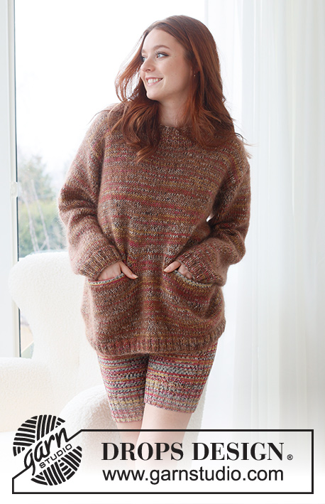 All about Autumn / DROPS 237-36 - Knitted oversized sweater in DROPS Fabel and DROPS Kid-Silk. Piece is knitted bottom up in stockinette stitch with pockets. Size: S - XXXL