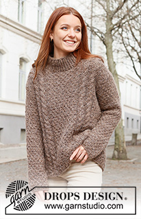 Chestnut Street / DROPS 237-6 - Knitted sweater in DROPS Air and DROPS Brushed Alpaca Silk. The piece is worked bottom up, with cables and double moss stitch. Sizes XS -