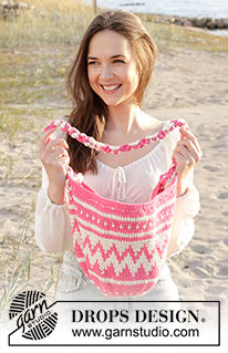 Pink Peaks Bag / DROPS 238-11 - Crocheted bag in DROPS PARIS. Piece is work bottom up with multi-colored pattern.