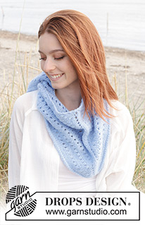Little Bluebird / DROPS 238-14 - Knitted shawl in DROPS Air. The piece is worked top down with lace pattern and I-cord edge.