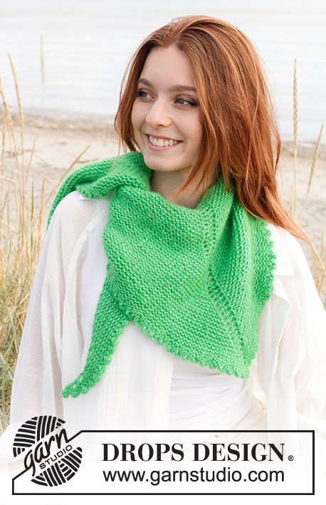 Lime Zinger / DROPS 238-16 - Knitted shawl in DROPS Air. The piece is worked top down in garter stitch, with a picot edge.