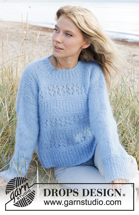Ocean Melody / DROPS 239-10 - Knitted sweater in DROPS Melody. The piece is worked top down with lace pattern. Sizes SS - XXL.