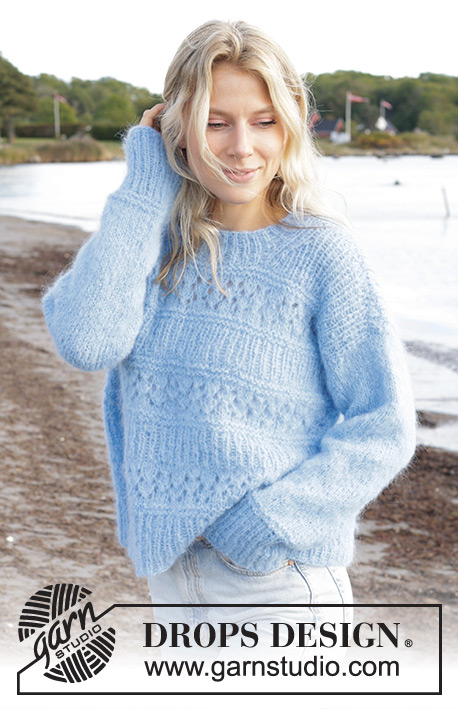 Ocean Melody / DROPS 239-10 - Knitted jumper in DROPS Melody. The piece is worked top down with lace pattern. Sizes XS - XXL.
