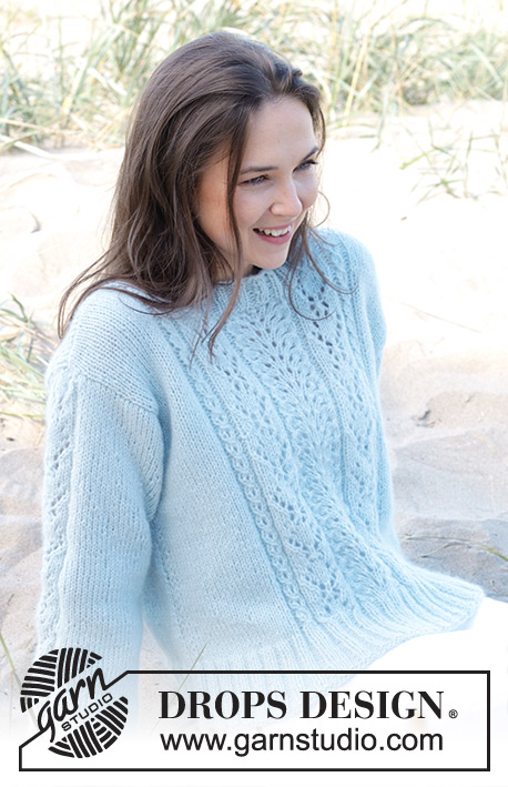 Restful River / DROPS 239-2 - Knitted sweater in DROPS Air. Piece is knitted bottom up with lace pattern Size: S - XXXL.