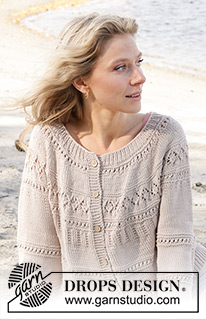 Sand Piper Cardigan / DROPS 239-3 - Knitted jacket in DROPS Muskat or DROPS Cotton Merino. The piece is worked top down, with round yoke and lace pattern. Sizes S - XXXL.