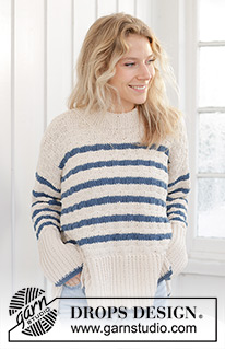Know the Ropes / DROPS 239-40 - Knitted sweater in DROPS Paris. The piece is worked bottom up with stripes, relief-pattern, sewn-in sleeves and round neck. Sizes S - XXXL.