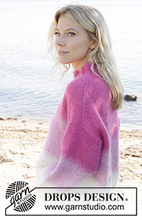 Pink Infusion / DROPS 240-1 - Knitted jumper in 4 strands DROPS Kid-Silk. The piece is worked top down with diagonal/European shoulders and stripes. Sizes XS - XXL.