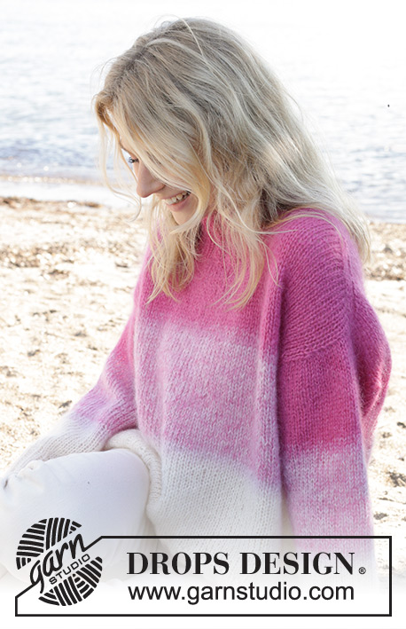 Pink Infusion / DROPS 240-1 - Knitted sweater in 4 strands DROPS Kid-Silk. The piece is worked top down with diagonal/European shoulders and stripes. Sizes XS - XXL.