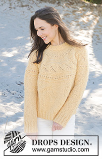 French Vanilla / DROPS 240-27 - Knitted sweater in DROPS Melody. The piece is worked top down with double neck and patterned, round yoke. Sizes XS - XXL.
