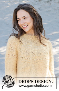 French Vanilla / DROPS 240-27 - Knitted jumper in DROPS Melody. The piece is worked top down with double neck and patterned, round yoke. Sizes XS - XXL.