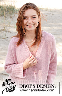 Elodie Cardigan / DROPS 240-29 - Rozpinany sweter na drutach, przerabiany od góry do dołu, z ramionami europejskimi / skosami ramion i dekoltem V, z włóczki DROPS Air. Od S do XXXL.