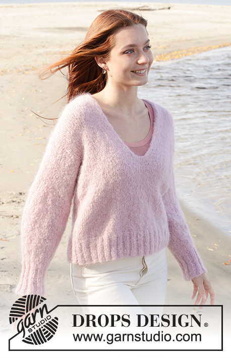 Climbing Rose Sweater / DROPS 240-5 - Knitted jumper in DROPS Melody. Piece is knitted bottom up with stocking stitch and V-neck. Size XS – XXL.