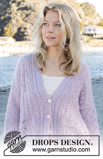 Fabled Harbour Cardigan / DROPS 241-10 - Knitted jacket in DROPS Alpaca and DROPS Kid-Silk. Piece is knitted bottom up with lace pattern. Size: S - XXXL
