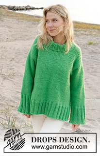 Dreams of Ireland / DROPS 241-13 - Knitted sweater with 1 strand DROPS Snow or 2 strands DROPS Air. The piece is worked top down with European/diagonal shoulders and double neck. Sizes S - XXXL.